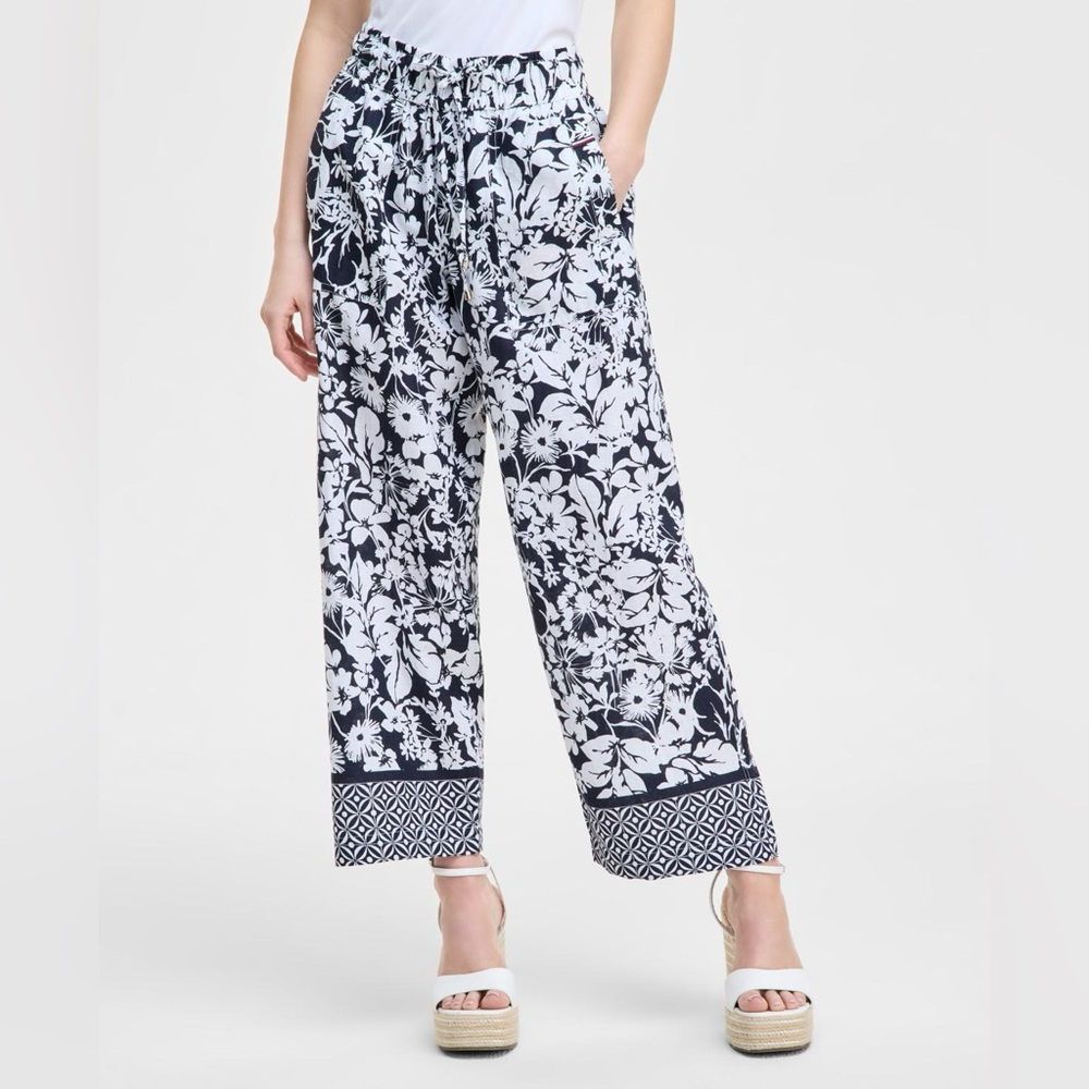 NWT Tommy Hilfiger Floral Print Pull-On Palazzo Pants Spring Summer Flowy Light